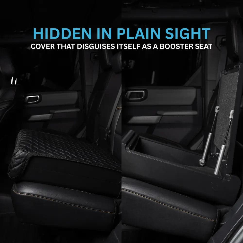 BoostedSafe Golden Gate Elite concealed and open on a rear vehicle seat