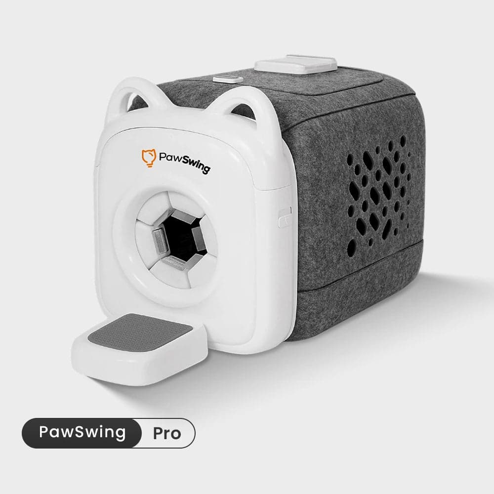 Gray and white PawSwing AutoComb Pro shown from the front