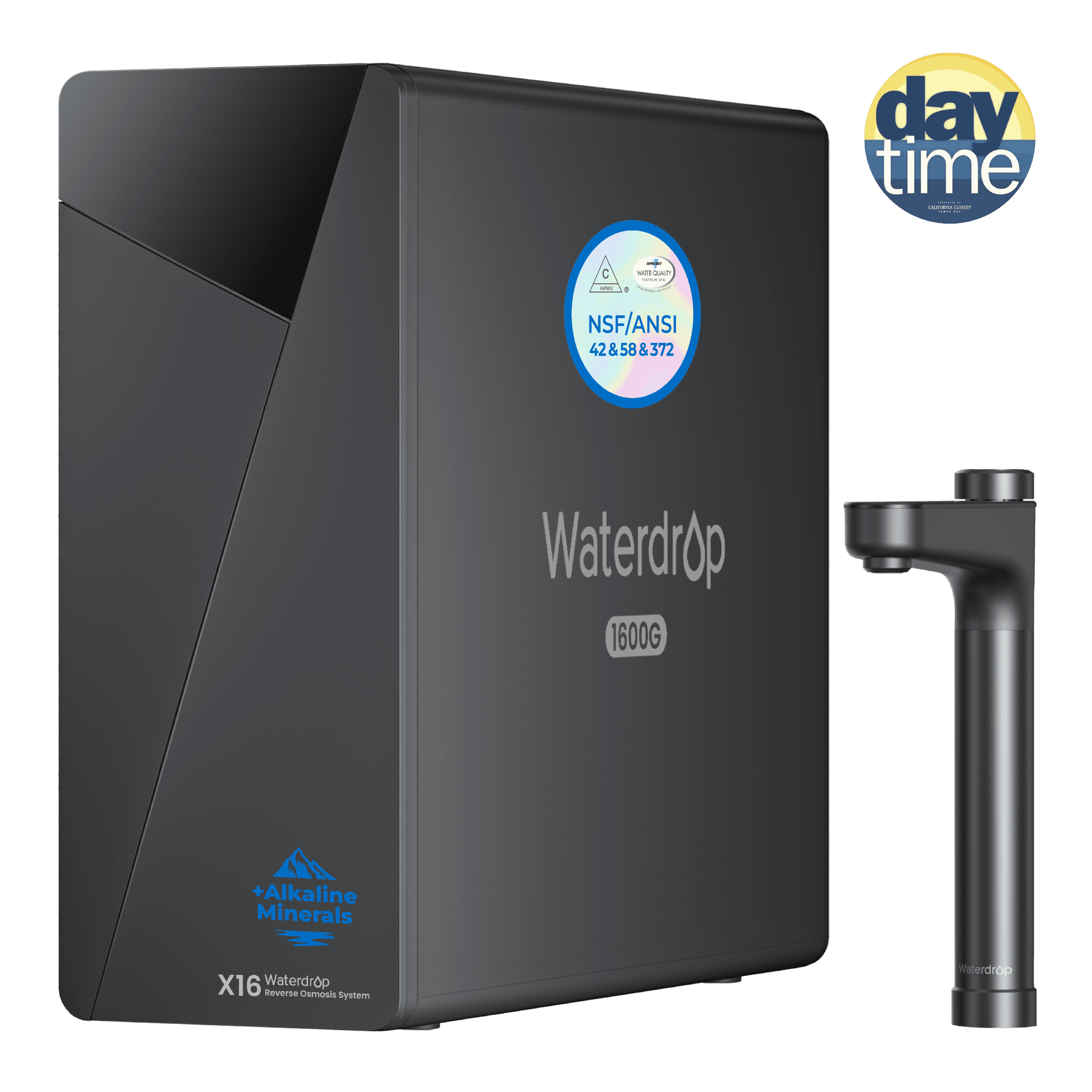 Official Waterdrop X16 reverse osmosis unit and black digital faucet
